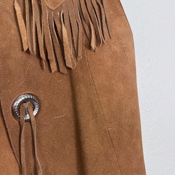 Vintage Suede Fringe Vest Womens Medium Western Leather Concho Tie Front USA - Picture 7 of 14